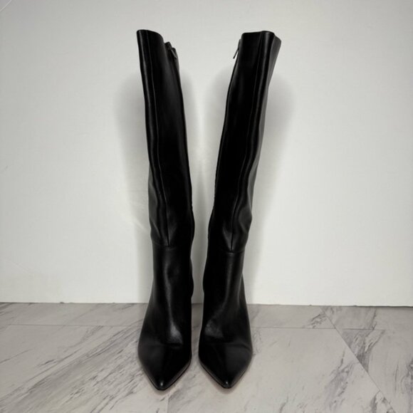Vince Pilar Pointy Toe Black Leather Heeled Tall Boot 10M - Picture 2 of 16